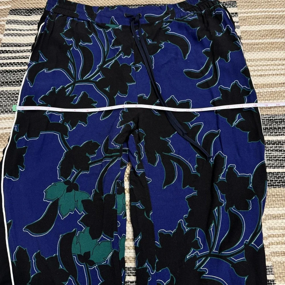 Parker‎ Pants Women's 10 Blue Floral Track Elastic Waist Drawstring Tapered